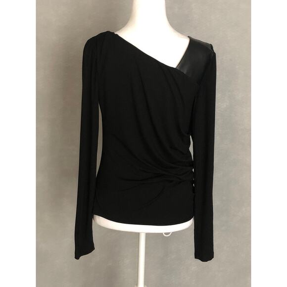 DKNY Asymmetrical Neck Top Women's Size Small Mixed Media Black NEW - Picture 5 of 8